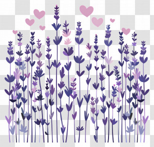 Lavender Fields - Purple Flowers With Hearts Transparent PNG