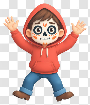 Día De Los Muertos Boy - Joyful Boy With Sugar-Skull Face Transparent PNG