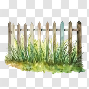 Wooden Garden Fence - Wooden Fence Decorated With Grass Transparent PNG