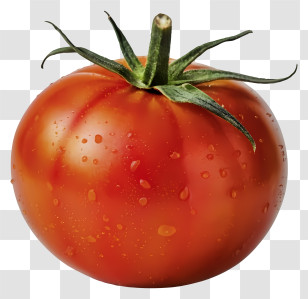 Cartoon - Ripe Red Tomato With Water Droplets Transparent PNG