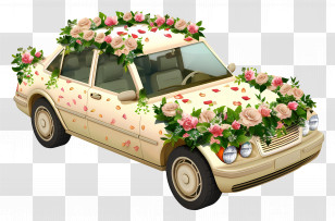 Wedding Car - Wedding Car Decorated With Flowers Transparent PNG