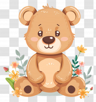 Teddy Bear - Cute Bear With Flowers Transparent PNG