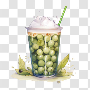 Matcha Bubble Tea - Green Bubble Tea With Tapioca And Cream Transparent PNG