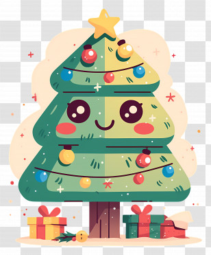 Cute Christmas Tree - Smiling Cartoon Christmas Tree With Gifts Transparent PNG
