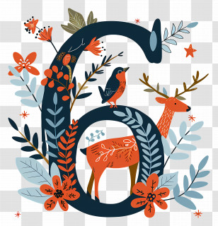 Number 6 - Decorative Number 6 With Nature Elements Transparent PNG