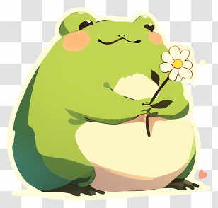 Kawaii Frog - Cute Green Frog Holding A Flower Transparent PNG