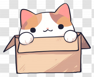 Cat In Box - Adorable Cartoon Cat In A Box Transparent PNG