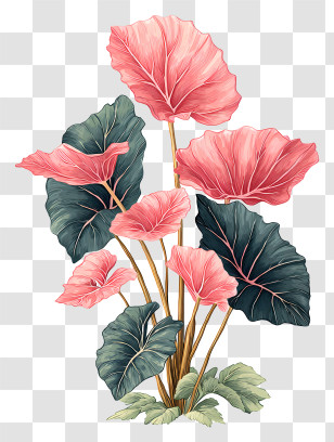 Pink Velvet Plant - Pink Leaves With Stems Transparent PNG