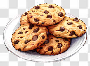 Cookies - Plate Of Delicious Chocolate Chip Cookies Transparent PNG