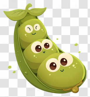 Kawaii Peas - Smiling Green Peas In Pod Illustration Transparent PNG
