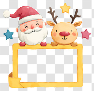 Santa Reindeer Peeking Over Frame - Santa And Reindeer Christmas Sign Transparent PNG