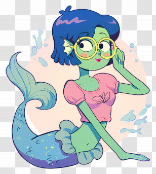 Princess Mindy - Cartoon Mermaid With Glasses And Blue Hair Transparent PNG