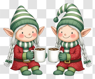Christmas Gnome Drinking Hot Chocolate - Two Cozy Christmas Elves Transparent PNG