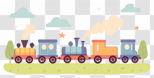 Cartoon Train - Colorful Cartoon Train With Steam Illustration Transparent PNG