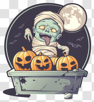 Halloween Background - Mummy In Coffin With Pumpkins Transparent PNG