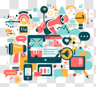 Digital Marketing Background - Colorful Digital Communication Icons Transparent PNG
