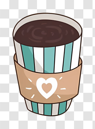 Coffee - Striped Coffee Cup With Brown Sleeve Transparent PNG