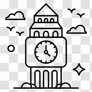 London Big Ben - Outline Of A Clock Tower Transparent PNG