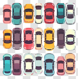 Parking - Top View Of Colorful Cars In Rows Transparent PNG