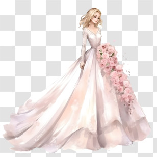 Wedding Dress
 - Bride In Stunning White Wedding Dress Holding Flowers Transparent PNG