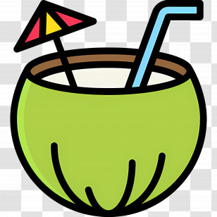 Coconut Drink - Cartoon Coconut Drink With Straw And Umbrella Transparent PNG