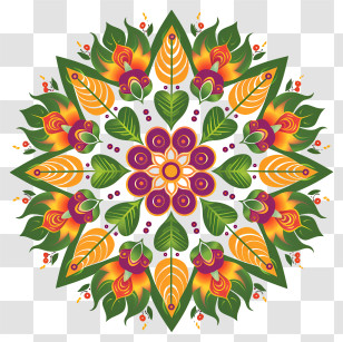 Onam Flower Rangoli - Colorful Floral Rangoli Design For Celebration Transparent PNG