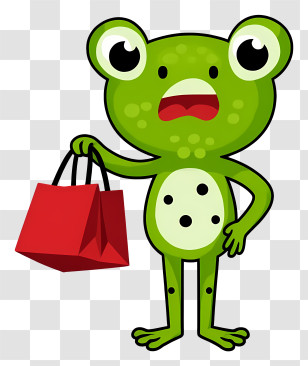 Cartoon Frog - Frog Holding A Red Shopping Bag Transparent PNG