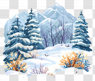 Snow Land - Snowy Winter Forest With Mountains Illustration Transparent PNG