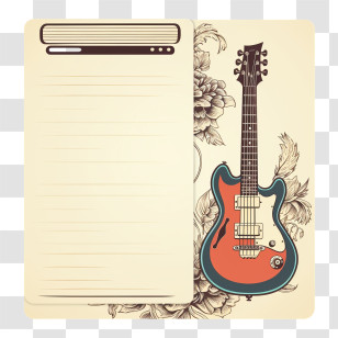 Notes Template - Vintage Themed Guitar Design On Decorative Paper Transparent PNG