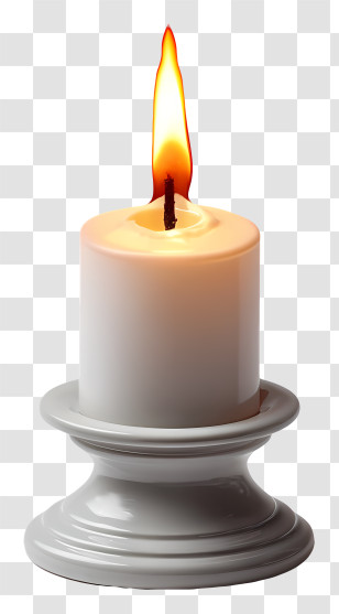 Candle Light - White Candle With Flame On Holder Transparent PNG
