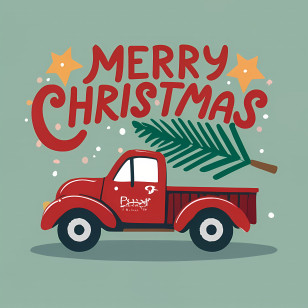 Merry Christmas - Red Truck Carrying Christmas Tree For Holiday Greetings Transparent PNG