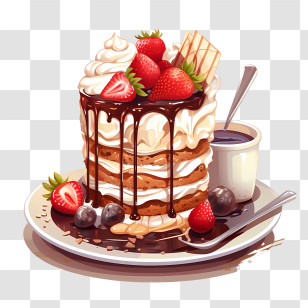 Dessert Day - Delicious Stack Of Pancakes With Toppings Transparent PNG