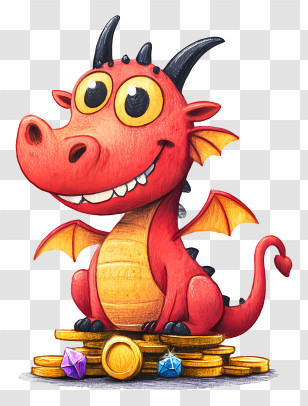 Dragon Perched Atop On Gold Coins - Red Dragon Sitting On Treasure Transparent PNG