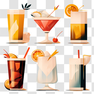 International Whiskey Day - Colorful Cocktail Drinks Illustration Transparent PNG