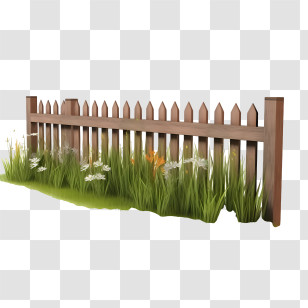 Wooden Garden Fence - Wooden Fence With Blooming Flowers Transparent PNG