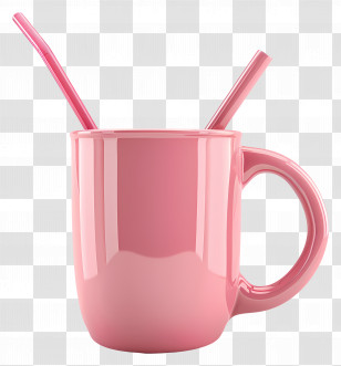 Mug - Pink Mug With Drinking Straws Transparent PNG
