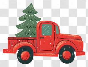 Christmas Truck - Festive Red Truck Carrying Christmas Tree Transparent PNG