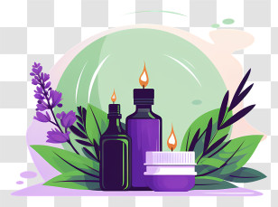 Essential Oils - Aromatherapy Bottles With Candles Transparent PNG