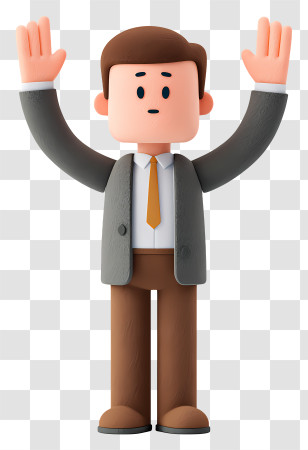 Businessman With Hands Up - Surprised Cartoon Businessman With Raised Hands Transparent PNG