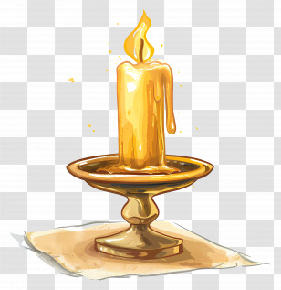 Candle - Glowing Golden Candle In Holder Transparent PNG