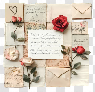 Love Letters For Her - Vintage Love Letters With Roses Transparent PNG