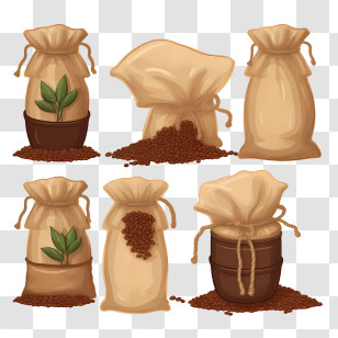 Coffee Beans Bag - Burlap Sacks Containing Coffee Beans Or Seeds Transparent PNG