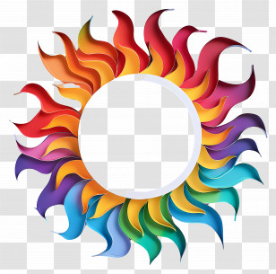 Paper Cut - Colorful Sun Frame With Rainbow Flames Transparent PNG