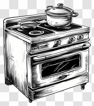 Stove And Oven - Vintage Cooking Stove With Pot Illustration Transparent PNG