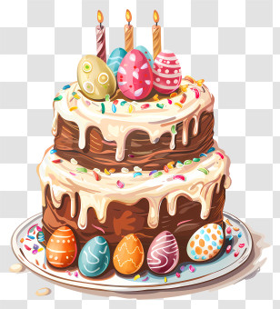 Easter Day Cake - Easter Cake With Decorative Eggs And Candles Transparent PNG