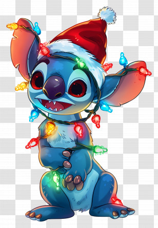 Stitch - Festive Blue Alien Cartoon Wearing Santa Hat Transparent PNG