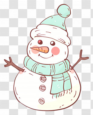 Snowman Cartoon - Cute Snowman Cartoon With Scarf And Hat Transparent PNG