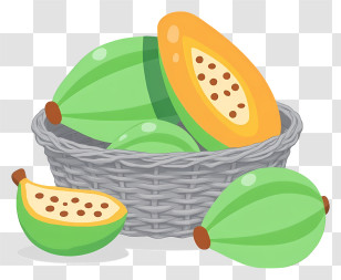 Papaya In Woven Basket - Green Fruits In Gray Basket Transparent PNG