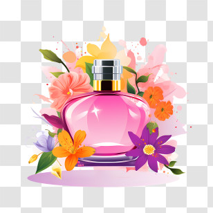 Perfume Bottle - Pink Perfume Bottle With Floral Design Transparent PNG