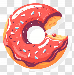 Bitten Doughnut - Donut With Pink Frosting And Sprinkles Transparent PNG